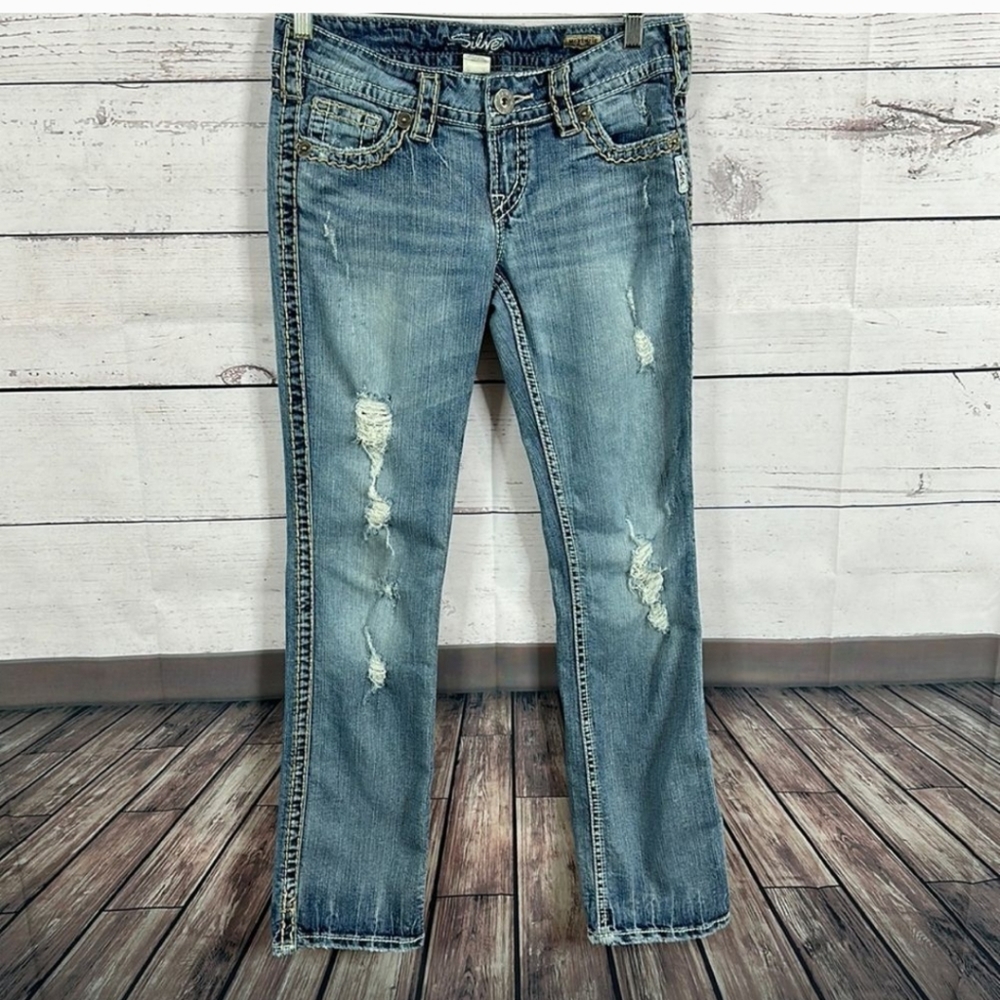 Silver Jeans Womens size 29/32 Bootcut McKenzie Slim idistressed low rise